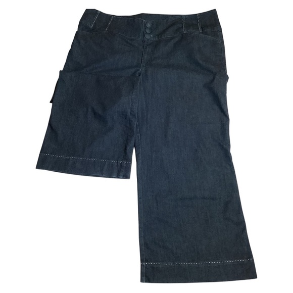 Venezia Navy Flare Jeans, Wide Leg, Stretch, Plus Size 28 - Picture 3 of 9